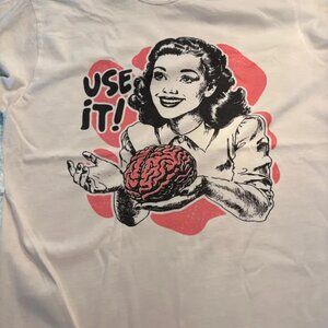Retro Use It Brain Graphic Tee White Funny Smart Humor Shirt